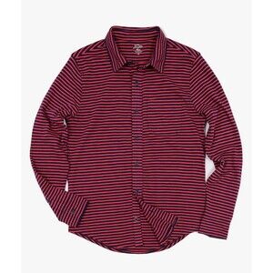 J.Crew Button Up Shirt Large Red Blue Stripe Slub Cotton Knit Preppy Nautical L